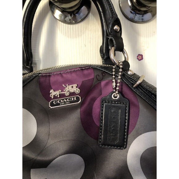 Coach Madison Sophia Sateen Clover Purse Handbag Black Purple Gray 15926 Y2K - Picture 3 of 12